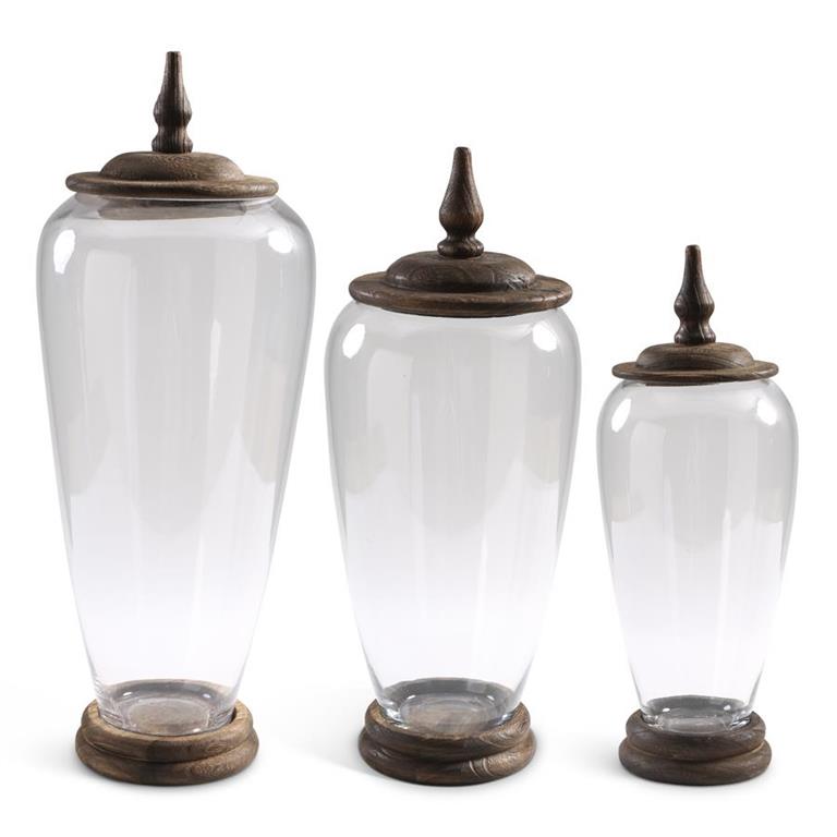 Glass Jar with Wood Base and Lid - Choose Size