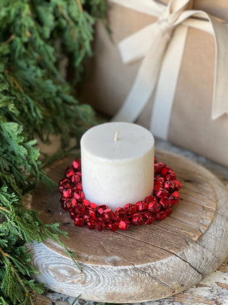 Jingle All The Way Bell Candle Ring Wreath - Red