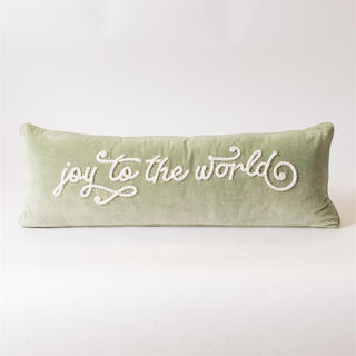 32" Joy To The World Sage Green Velvet Lumbar Pillow