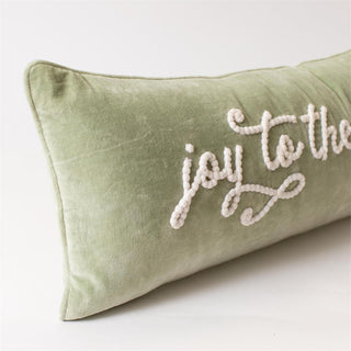 32" Joy To The World Sage Green Velvet Lumbar Pillow