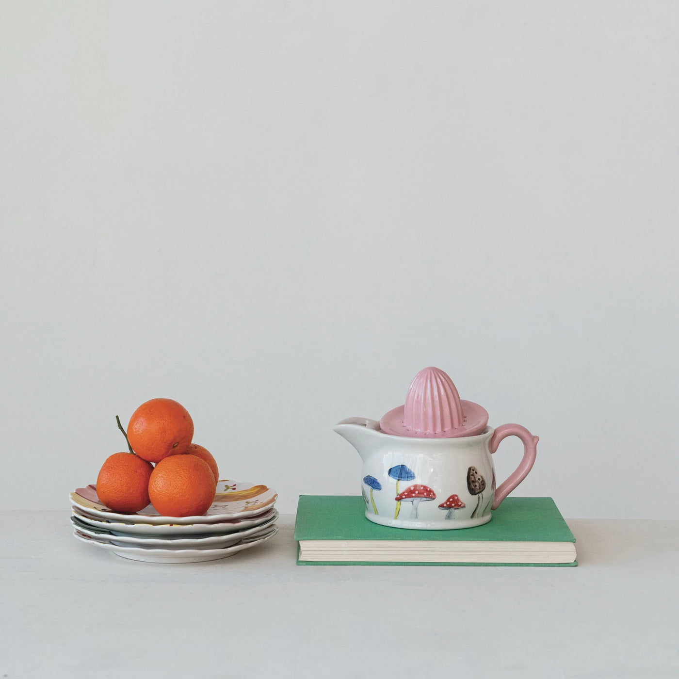 Whimsical Stoneware Juicer with Mushroom Design