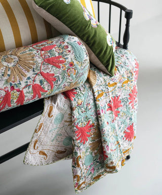 Stonewashed Cotton Voile Two-Sided Hand-Embroidered Kantha Stitch Throw Blanket