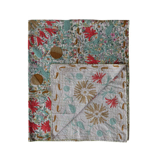 Stonewashed Cotton Voile Two-Sided Hand-Embroidered Kantha Stitch Throw Blanket
