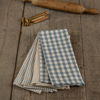 Set of 3 Kitchen Towels - Dusty Blue and Cream