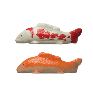 8" Stone Floating Fish Koi - Choose - White or Orange
