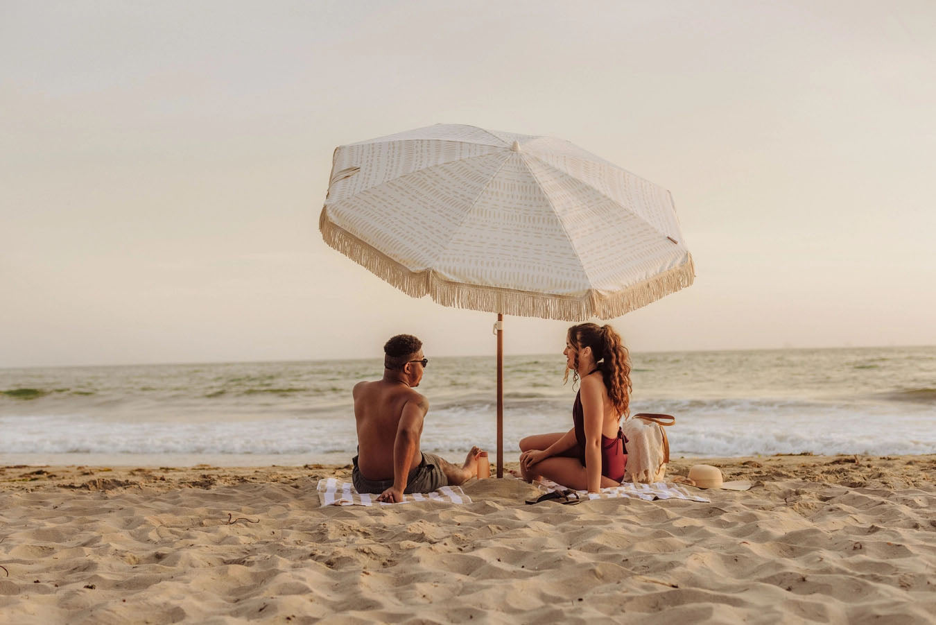 Retro Style Fringed Beach Umbrella - Choose Style