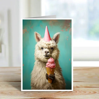 Pink Party Llama - Note Card