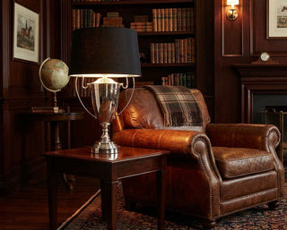 32.5 Inch Silver Stainless Steel Double Handle Trophy Lamp With Shade