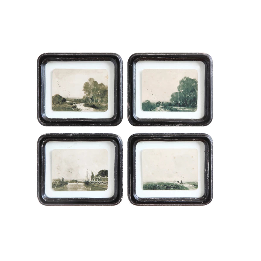 Set of 4 Distressed Framed Landscapes