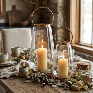 Glass Lanterns with Antique Gold Metal Frame - Choose Size