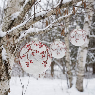 Large Frosted White & Jeweled Red Berry Glass Ornament - Choose Size