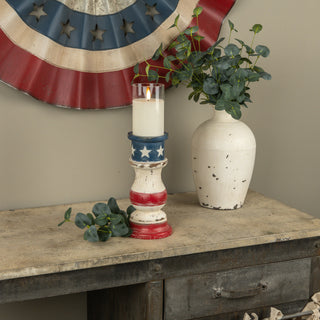 Patriotic Wooden Pillar Candle Holder - Choose Size