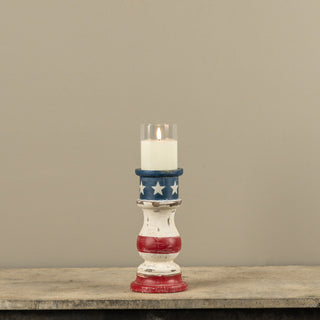 Patriotic Wooden Pillar Candle Holder - Choose Size