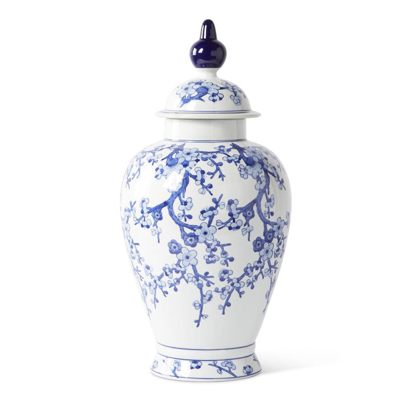 24 Inch Ceramic Blue and White Chinoiserie Ginger Jar