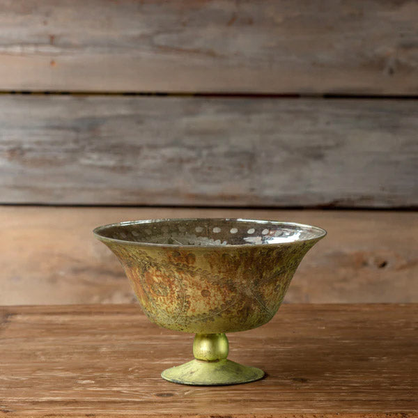 Antiqued Glass Etched Compote - Large