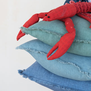 22" Lobster Shaped Pillow with Embroidery and Fringe