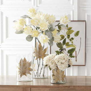 Golden Leaf Glass Cylinder Vase