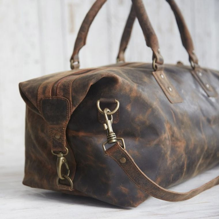 Handmade Vintage Style Buffalo Leather Overnight Bag