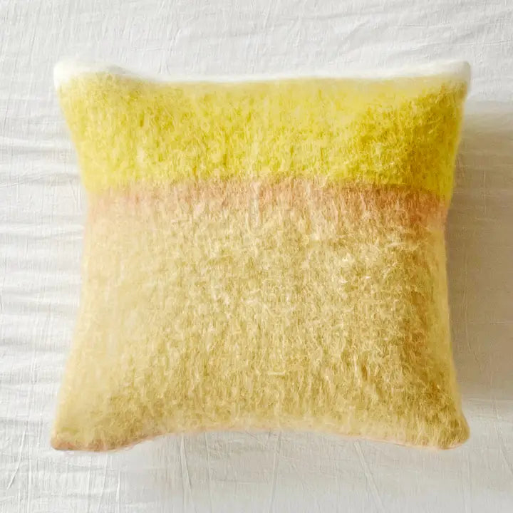 20" Mohair Lemonade - Mohair Color Blocked Stripe Square Pillow