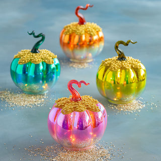 7.5" Lighted Pavé Glass Pumpkin with Timer – Choose from 4 Colors