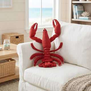 22" Lobster Shaped Pillow with Embroidery and Fringe