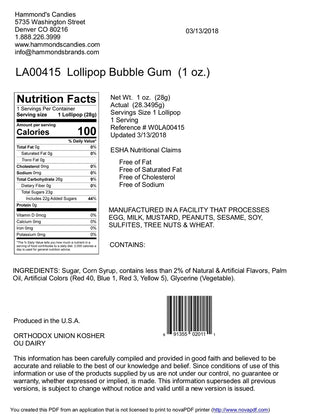 Hammond's Handmade Lollipop - Bubble Gum