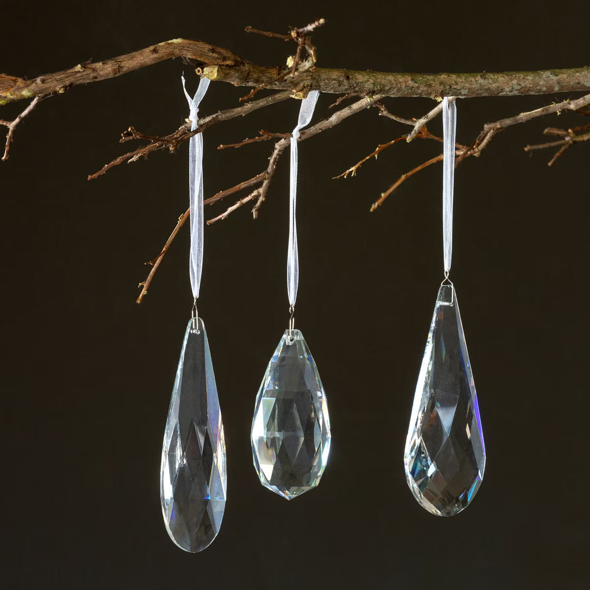 Faceted Crystal Drop Clear Ornament - Choose Style