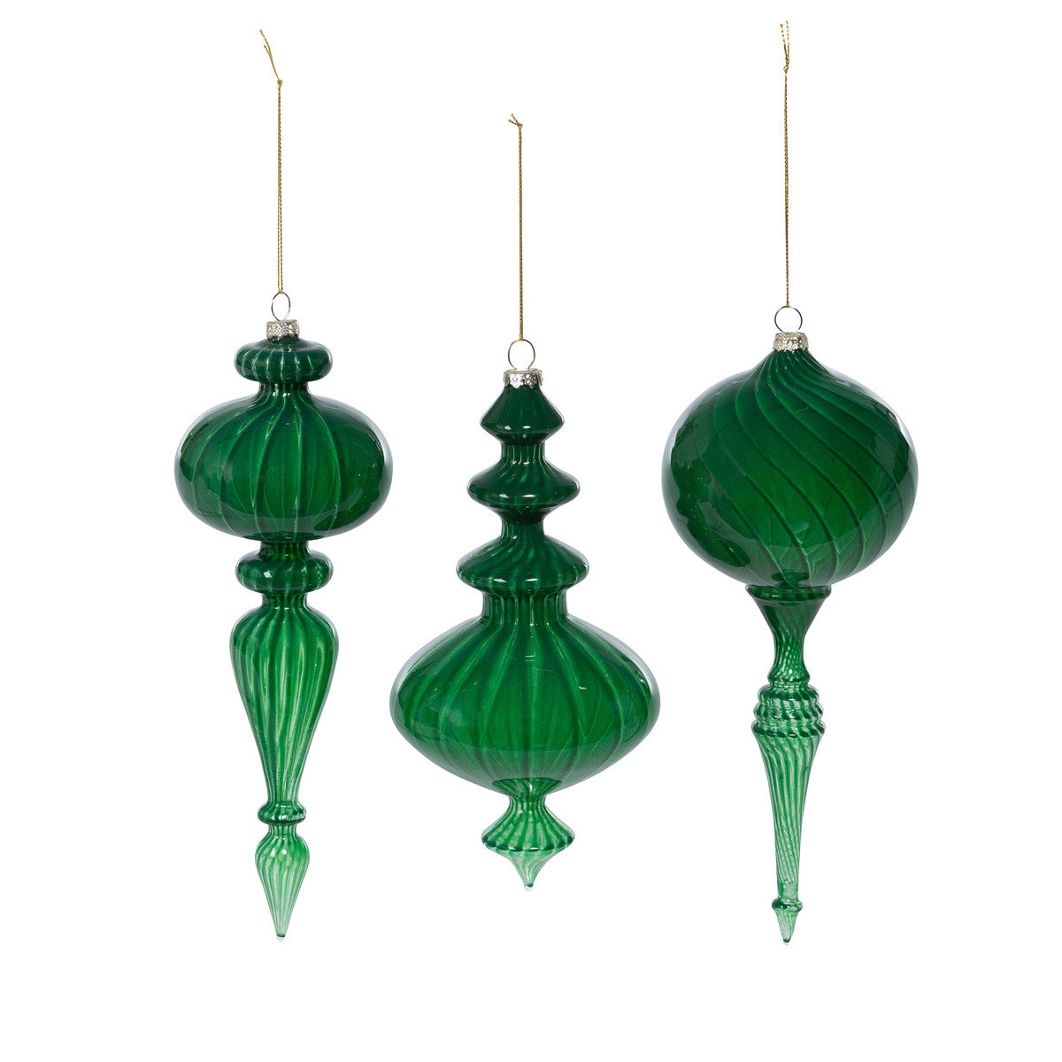 Green Glass Finial Ornament - Choose Style