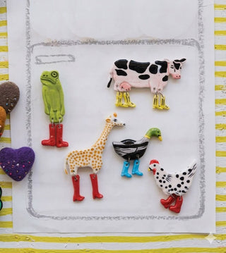 Hand Painted Stoneware Animal with Boots Refrigerator Magnet - Choose Style