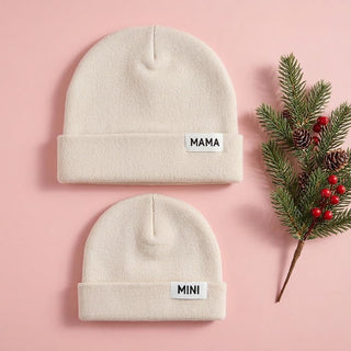 Mama and Mini Knit Beanie Hat Set - Cream