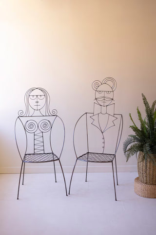 Set of 2 Iron Modern Art Style Man and Woman Chairs