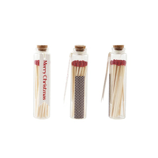 Glass Bottle Match Holder with Holiday Tag
