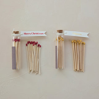 Glass Bottle Match Holder with Holiday Tag