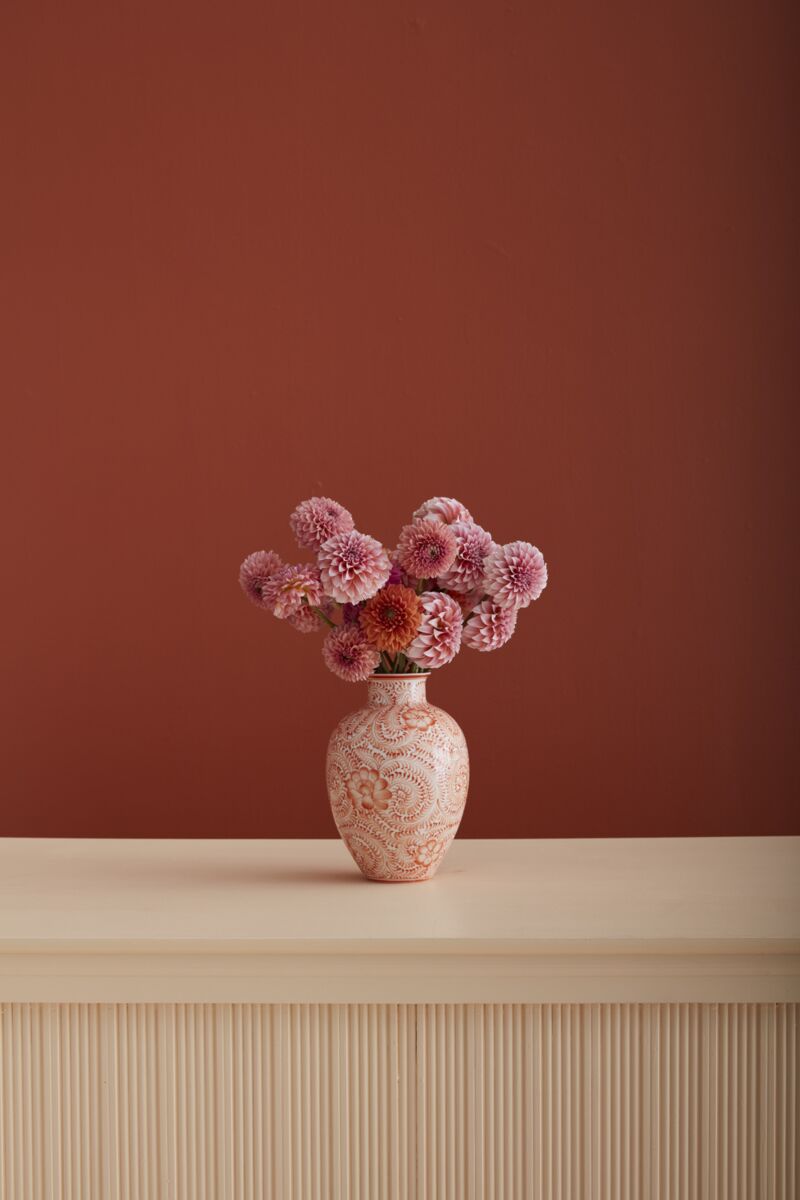 The Hand Painted Floral Pattern Coral Chinoiserie Vase