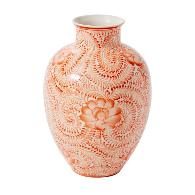 The Hand Painted Floral Pattern Coral Chinoiserie Vase