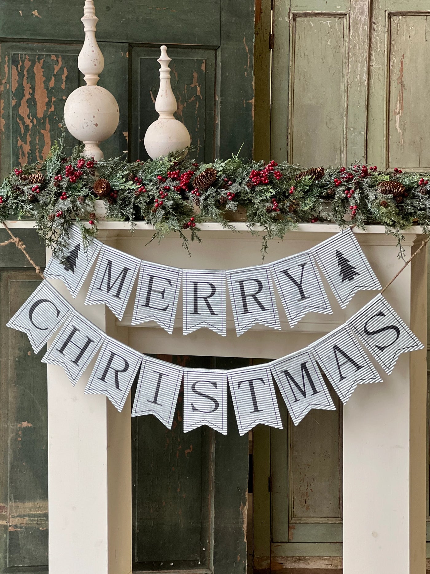 Metal Merry Christmas Garland Banner Duo