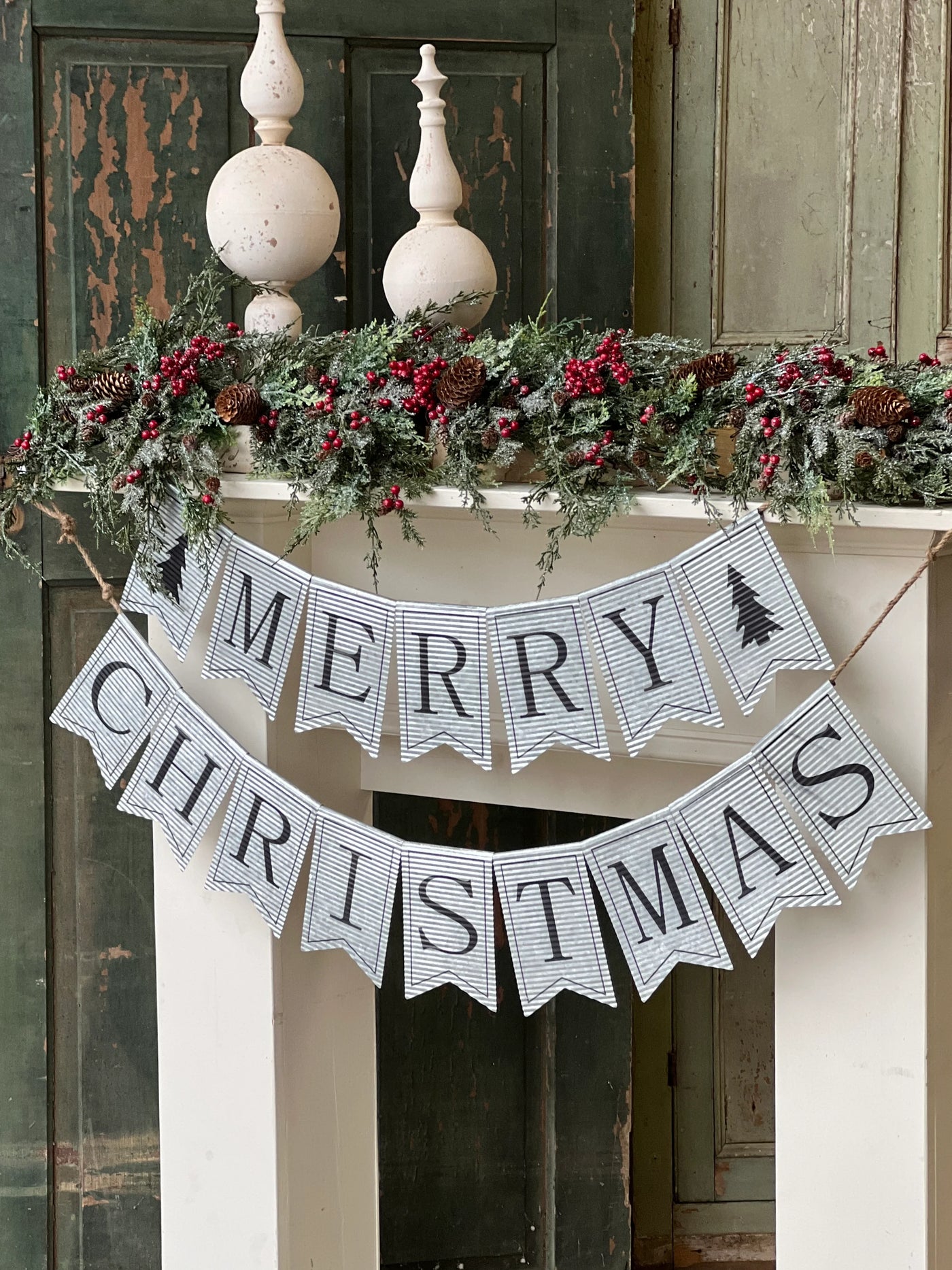 Metal Merry Christmas Garland Banner Duo