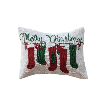 Beaded Merry Christmas Pillow