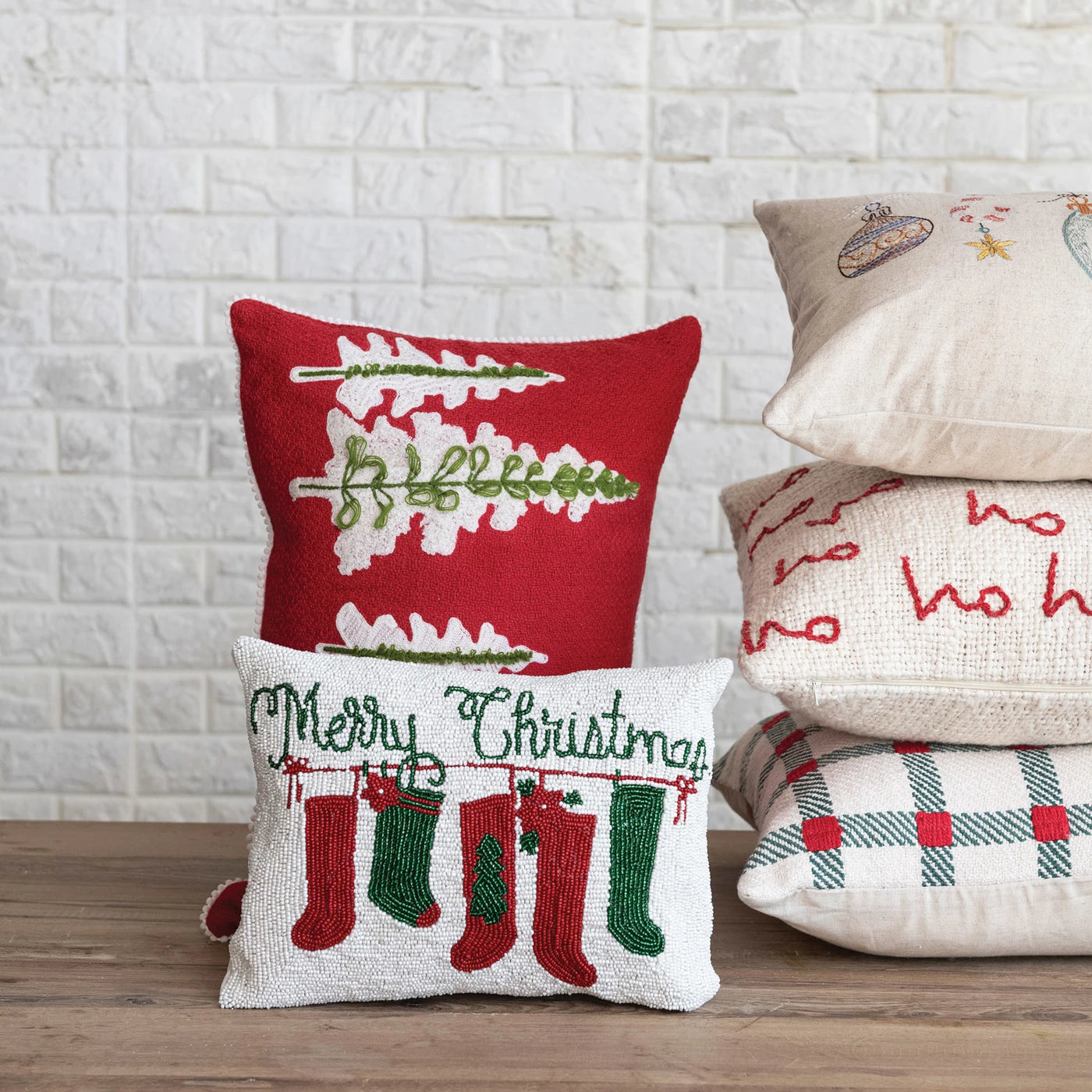 Beaded Merry Christmas Pillow