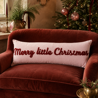 Cotton Slub Lumbar Pillow with Tufted Merry Little Christmas