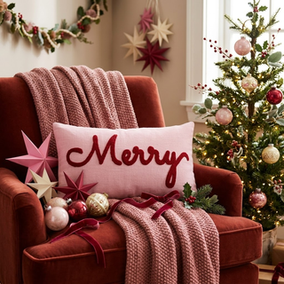 Cotton Slub Lumbar Pillow with Tufted “Merry”