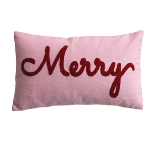 Cotton Slub Lumbar Pillow with Tufted “Merry”