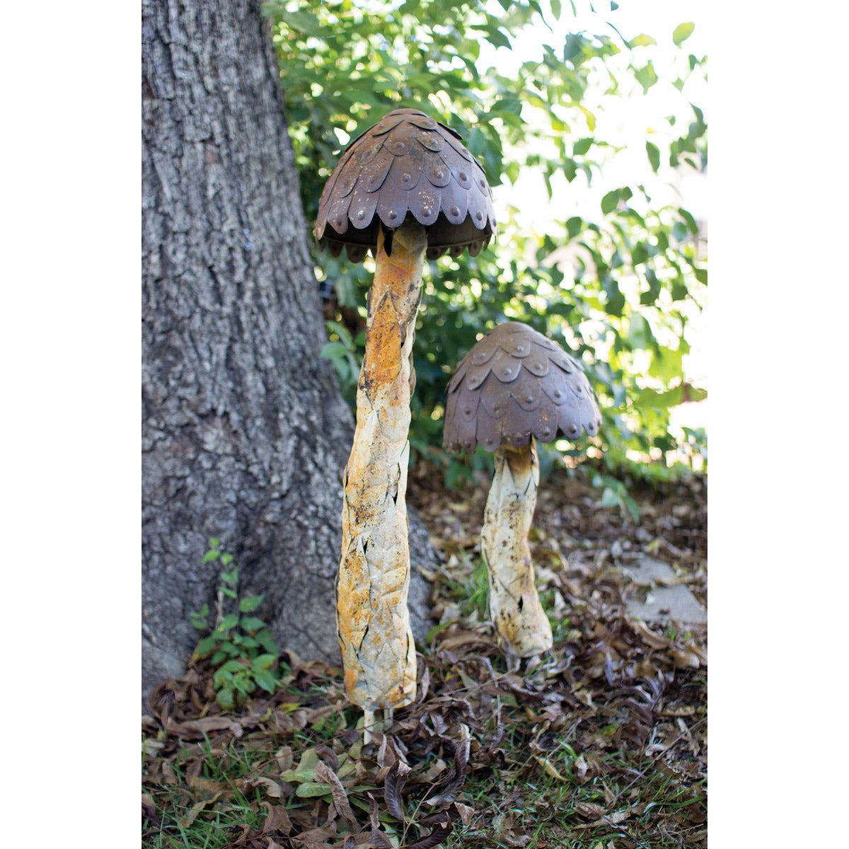 Set of 2 Metal Garden Mushrooms