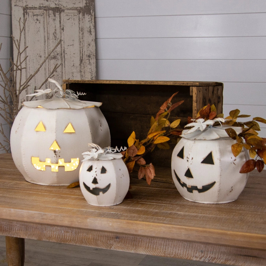 White Metal Jack O Lantern Pumpkin - Choose Size