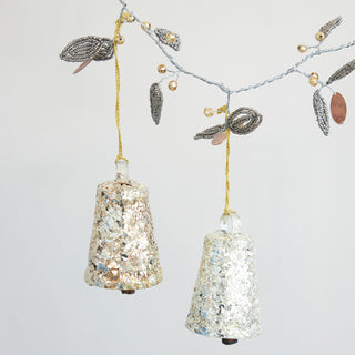 Metal Bell Ornament with Mica Flakes – Choose Gold or Silver