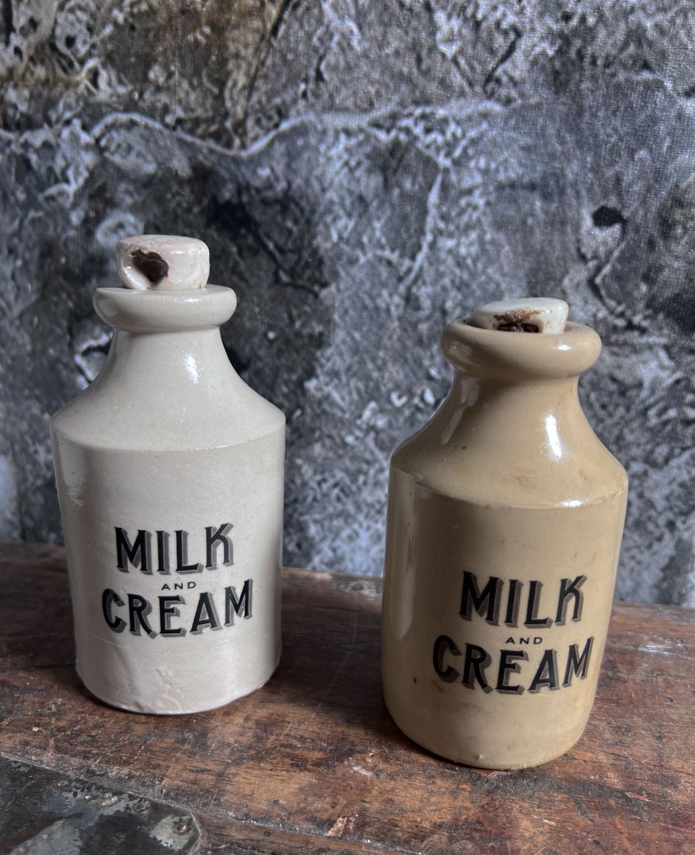 Found English Stoneware Milk and Cream Bottle