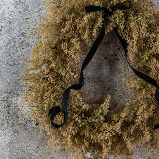 22" Tan Monterey Cypress Wreath with Black Velvet Ribbon