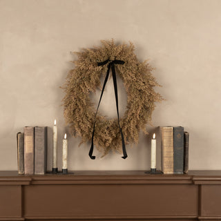 22" Tan Monterey Cypress Wreath with Black Velvet Ribbon