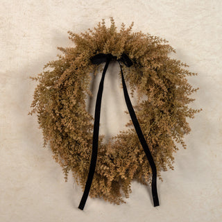 22" Tan Monterey Cypress Wreath with Black Velvet Ribbon