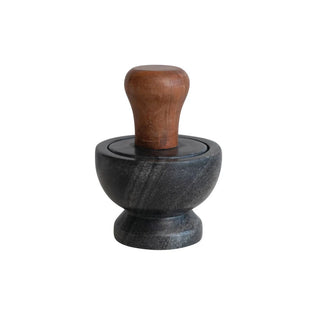 Black Marble and Wood Mortar and Pestle Set